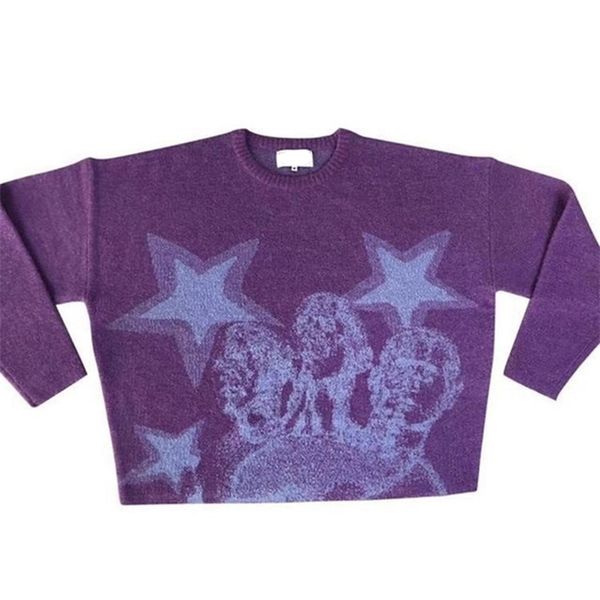 

men s sweaters harajuku pullovers skull star print women s knitted streetwear oversized o neck knitwear men clothing 220908, White;black