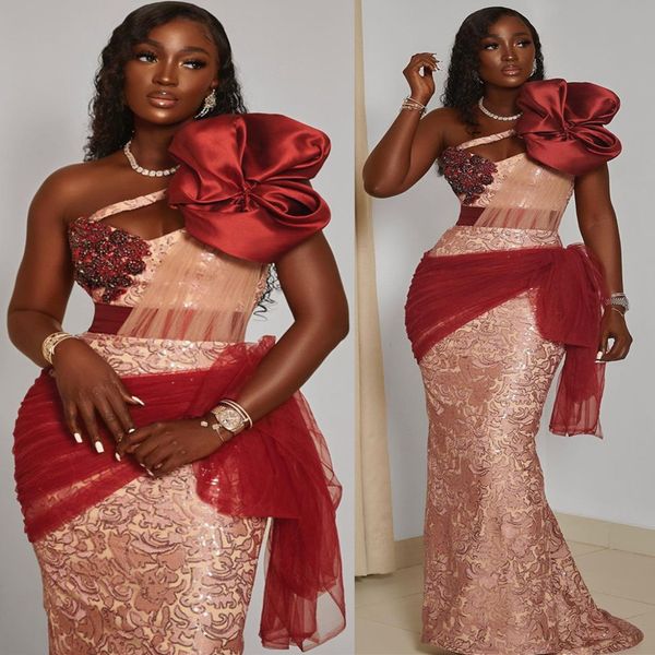 

2022 arabic aso ebi mermaid lace prom dresses one shoulder evening formal party second reception birthday engagement gowns dress zj606, Black