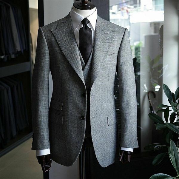

men's suits blazers tweed houndstooth wales check 3 pcs blazer with pants set men suits business work wear notch lapel wedding formal t, White;black