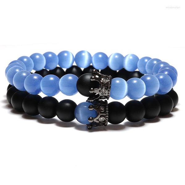 

charm bracelets fashion 2pcs/set distance couple bracelet for lovers natural moonstone beads braslet cute crown braclet pulseras gift, Golden;silver