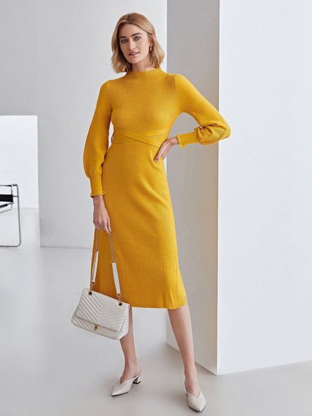 

women's sweaters motf premium wool-blend balloon sleeve belted sweater dress y1g9#, White;black