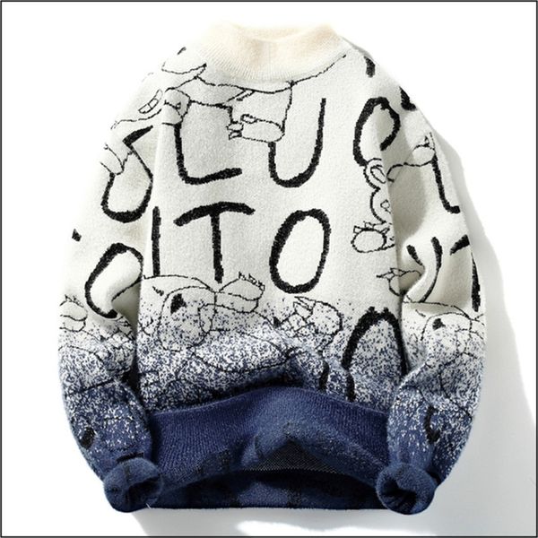 

men s sweaters winter luxury cashmere turtleneck mens thick warm personality letter sweater men harajuku male pullovers 220908, White;black
