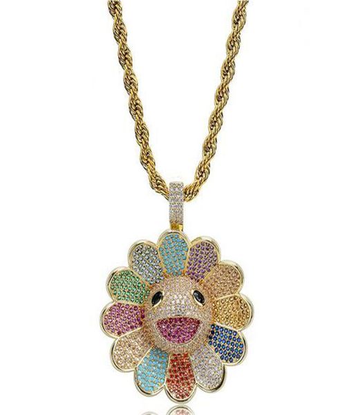

sunflower gold silver iced out spin pendant micro pave cubic zircon hip hop