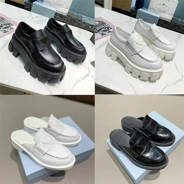 

desinger monolith shoes women loafers metal triangle casual shoes increase platform sneakers278a, Black