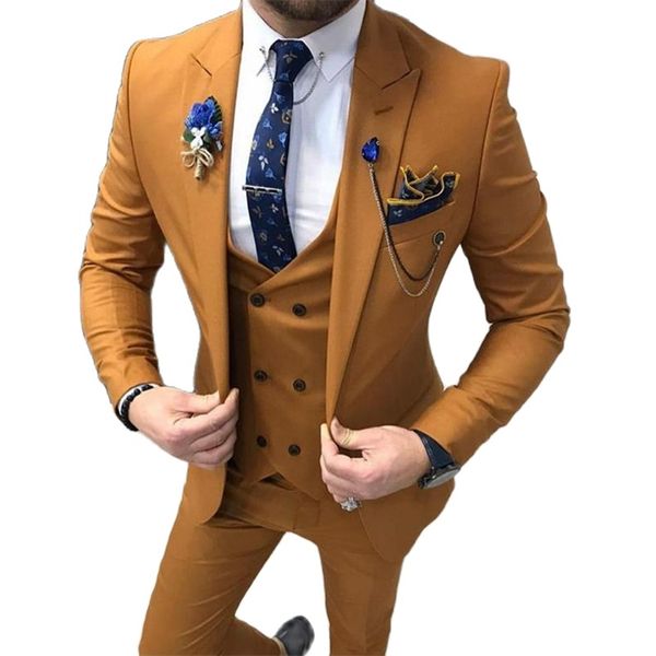 

men's suits blazers 3 piece slim fit men suits formal style brown male fashion wedding tuxedo for groomsmen dinner jacket with vest pan, White;black