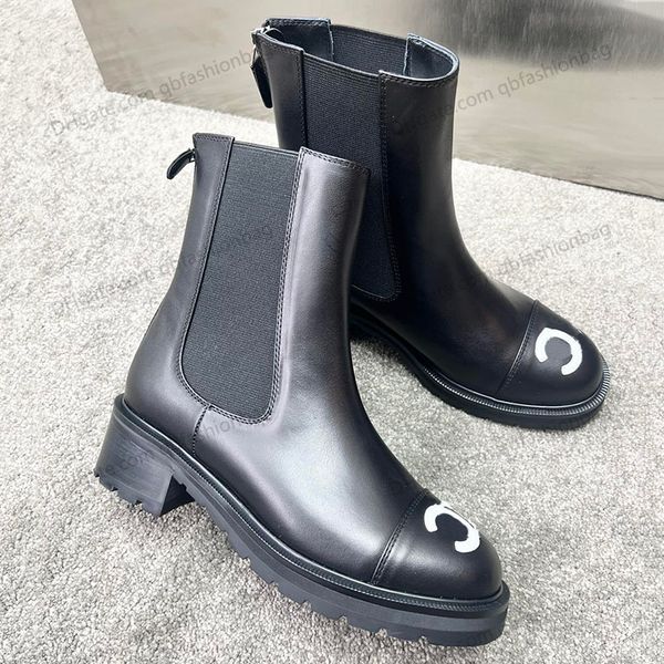 

calfskin womens ankle boots platform with low heel silk cloth zipper classic black knight rainboots fashion waterproof snow rivet thigh-high