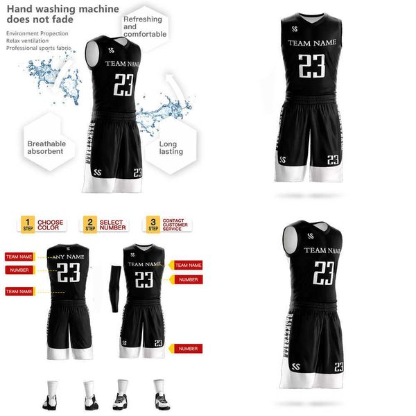 

2022 basketball jersey custom men kids s sets blank college uniforms professional design shirt shorts quick dry shirt, Black