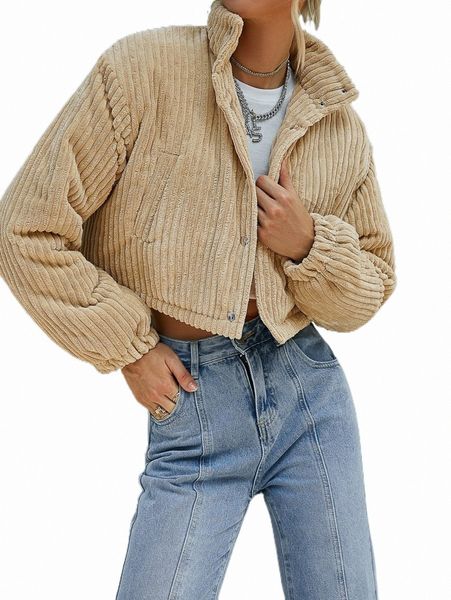 

women's down & parkas sollinarry drop shoulder crop corduroy winter coat g3r4#, Black