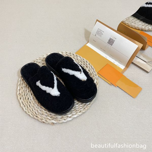 

winter 2022 new fashionable women's slippers classic designer lamb wool fashionable cotton tugs go with everything, Black