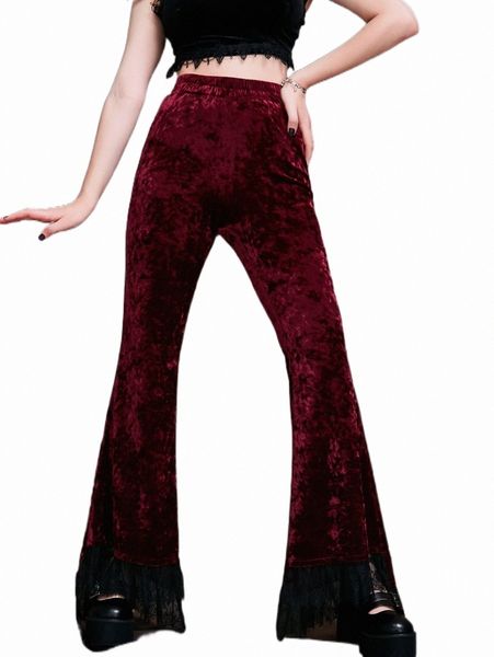 

women's pants & capris gothic lace hem velvet flare leg pants x9tb#, Black;white