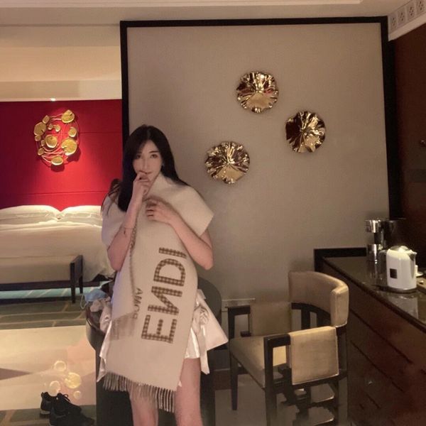 

shawls home net red autumn and winter style f letter thickened cashmere wool scarf versatile long women's shawl, Blue;gray