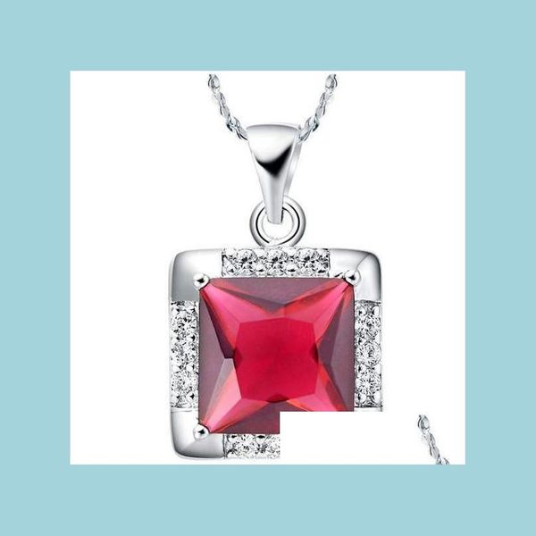 

pendant necklaces 6pcs holiday gift square vintage red garnet gemstone sier pendants for women necklace 18k gold sz 12 mm drop delive dhmeq, Silver