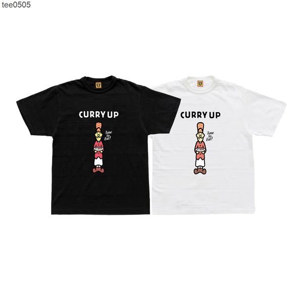 

2022 summer new brand human made cartoon printed slub cotton men's and women's short sleeved t-shirt, White;black