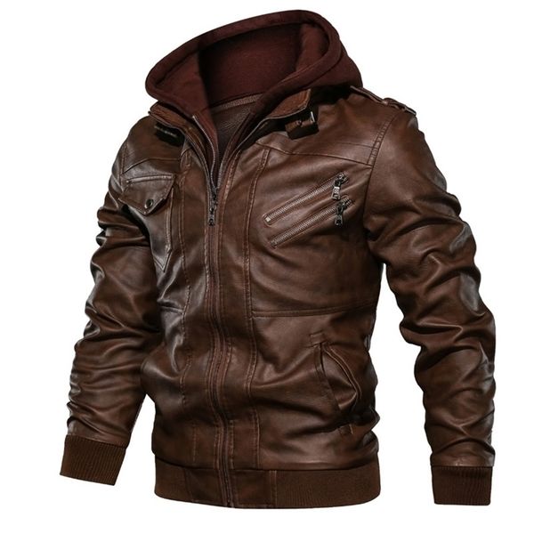 

mens leather faux autumn winter mens leather motorcycle jacket pu hooded warm baseball euro size coat 220909, Black