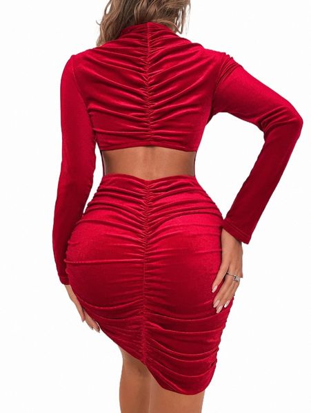 

casual dresses mock neck ruched cut out back velvet bodycon dress r0mo#, Black;gray
