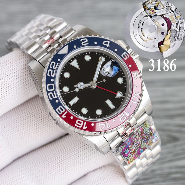 

clean factory luxury watches men watch red&blue ceramic bezel gmt ii 40mm 904l mens watch 126715 cal eta3186 movement sapphire waterproof lu, Slivery;brown