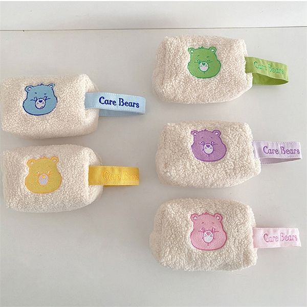 

cosmetic bags cases cute cartoon knitting color bear fluffy women's makeup bag lolita kawaii travel portable zipper cosmetic bag storag