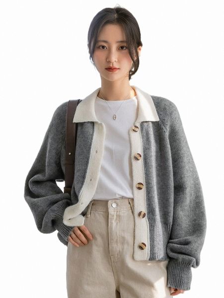 

women's sweaters dazy-less contrast collar raglan sleeve cardigan 64nl#, White;black