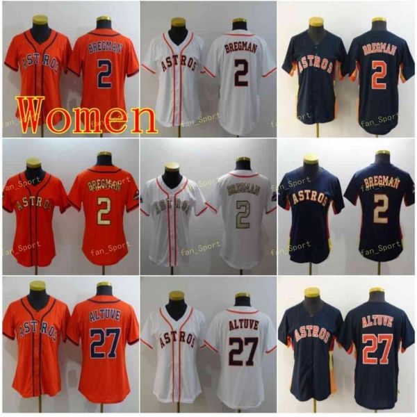 

college wear women 2 alex bregman baseball jerseys 4 george springer 27 jose altuve blue white orange gold stitched ladies s-2xl, Black