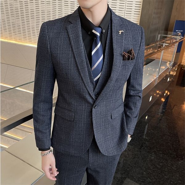 

men's suits blazers boutique 5xl blazer vest trousers italian style elegant and fashionable business linen casual gentleman's form, White;black
