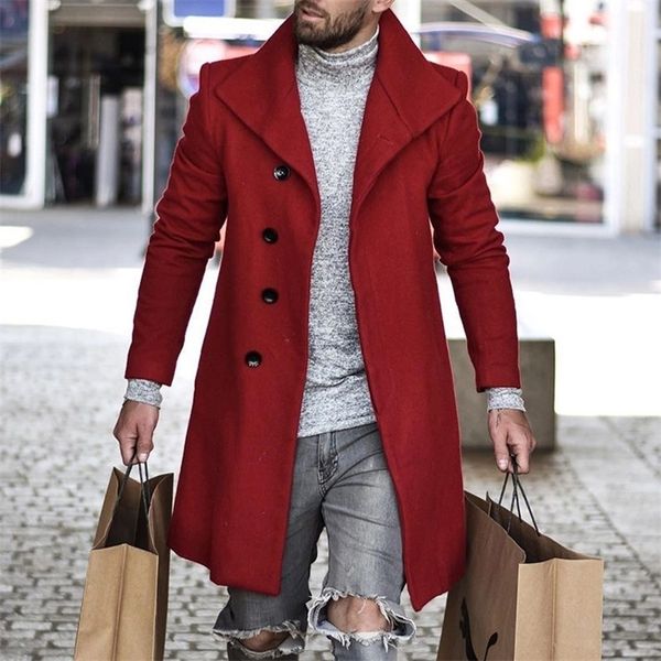 

men's wool blends style autumn winter woolen coat mid-length coat woolen lapel single-breasted men's clothing 220909, Black