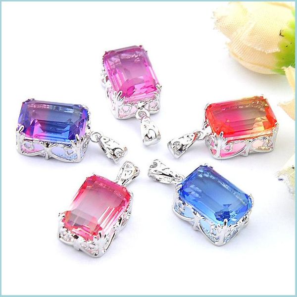 

pendant necklaces mix 5pcs rainbow new 925 sterling sier squar bi-colored pink tourmaline gemstone necklaces pendants for lady party dhvuz, Silver