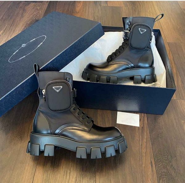 

winter 22s brand monolith boots black brushed leather combat boots women triangle chunky lug sole platform heels motorcycle booties eu35-40