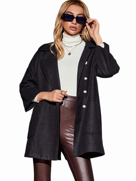 

women's down & parkas solid button front lapel collar dual pockets overcoat z2rt#, Black