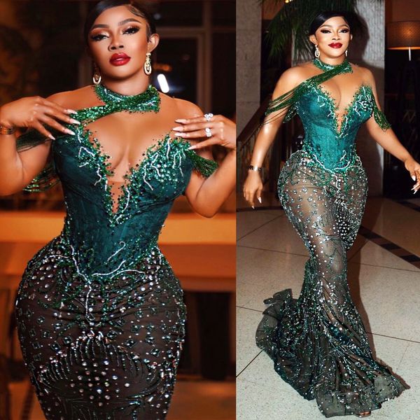 

2022 arabic aso ebi mermaid luxurious prom dresses sequined lace evening formal party second reception birthday engagement gowns dress zj227, Black