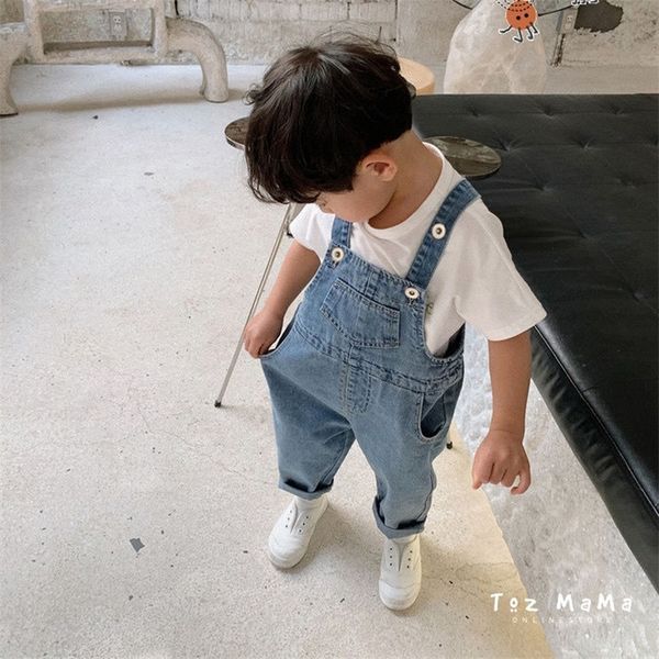 

overalls korean version casual children's clothing spring autumn boys girls denim overalls baby fashion all-match loose denim long pant, Blue