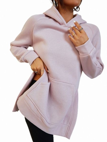 

women's hoodies & sweatshirts raglan sleeve split hem hoodie 86gh#, Black