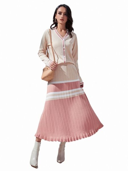 

women's sweaters button front cardigan & color-block knit skirt d217#, White;black