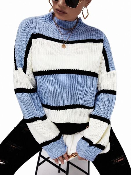 

plus size t-shirt plus striped pattern colorblock drop shoulder sweater d9ey#, Black