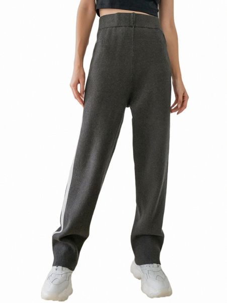 

women's sweaters dazy high waist contrast side seam knit pants i6hl#, White;black