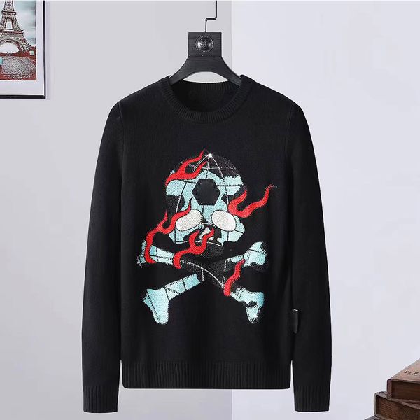 

designer sweaters mens knit pullover hoodie long sleeve skull crystal sweater sweatshirt man embroidery knitwear letter autumn winter fashio, White;black
