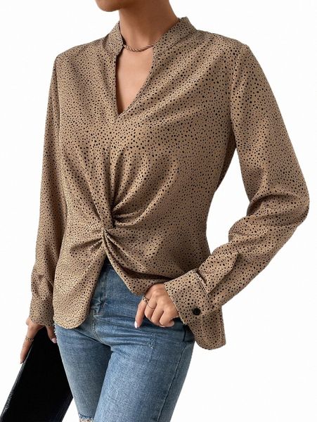 

women's blouses & shirts dalmatian print twist front shirt n5ay#, White