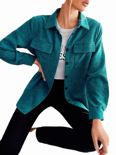 

women's blouses & shirts pocket front cord shirt i5w4#, White