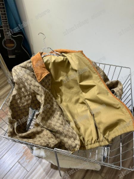 

xinxinbuy men designers coats two-sided jacket letter jacquard zipper streetwear outerwear long sleeve windbreaker khaki xs-l, Black;brown