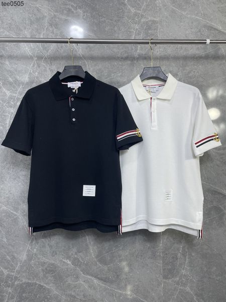 

2022 summer tide brand new striped webbing embroidery bead ground shirt men's and women's short sleeves, White;black