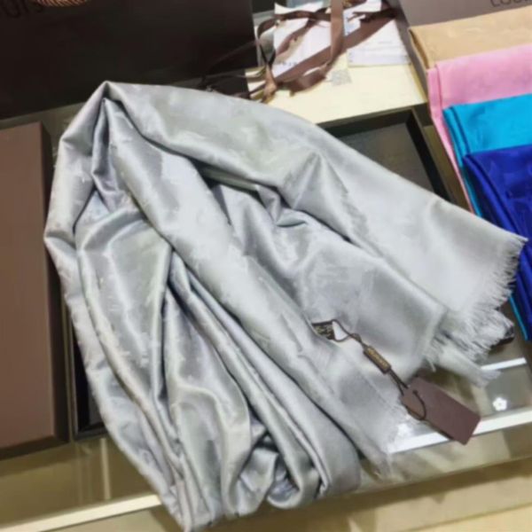 

latest style classic letter flower lady scarf high-end atmospheric design silk and cotton women silky comfortable shawl306p, Blue;gray