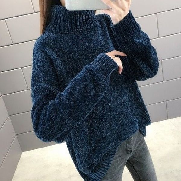

women s sweaters chenille turtleneck sweater women autumn and winter fashion loose solid color long sleeved pullover knit 220908, White;black