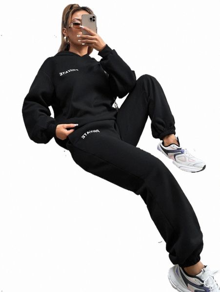 

two piece dress letter graphic drop shoulder hoodie & sweatpants n3kr#, White