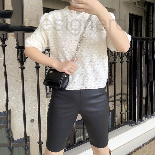 

women's jumpsuits & rompers designer european and korean elastic leather pants women's fashion waist tight slim leg sheep skin hal, Black;white