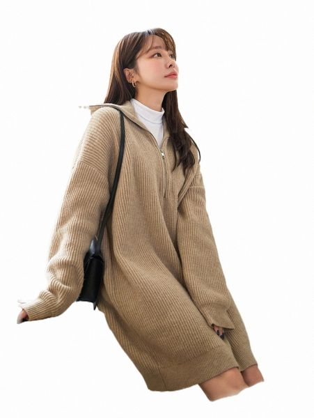 

women's sweaters dazy drop shoulder quarter zipper loose sweater dress without tee a6jr#, White;black