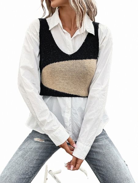 

women's sweaters 1pc two tone knit 2022 new a0ug#, White;black