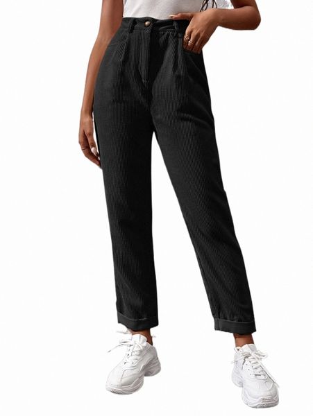 

women's pants & capris corduroy roll up hem pants 71pi#, Black;white