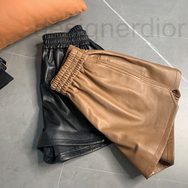 

women's jumpsuits & rompers designer versatile item leather sheepskin shorts high waist elastic split a-shaped thin european women&#039, Black;white