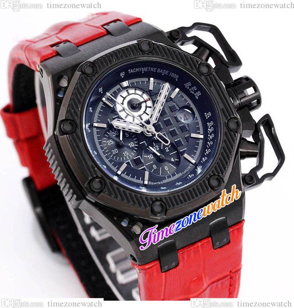 

44mm survivor 26165io automatic mens watch 26165 black textured dial pvd black steel case red leather no chronograph sport new watches timez, Slivery;brown