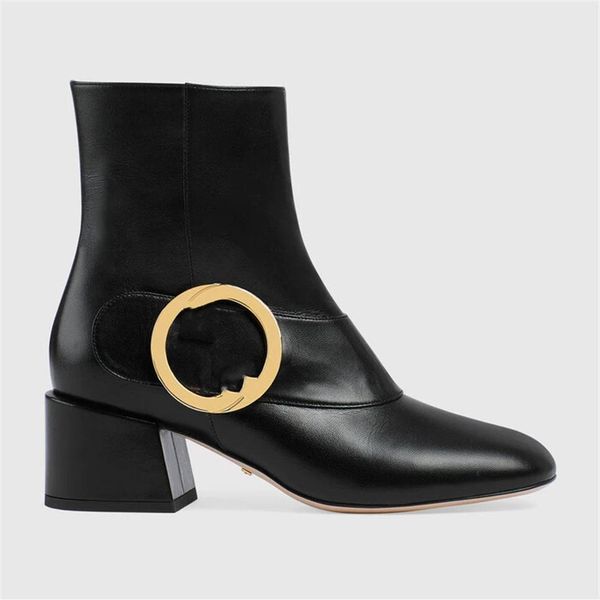 

2022 new blondie women's ankle boots women shoes tp fashion zip 22ss round interlocking detail mid-heel 5 5cm 35-42 us4-11 bag or 2387, Black