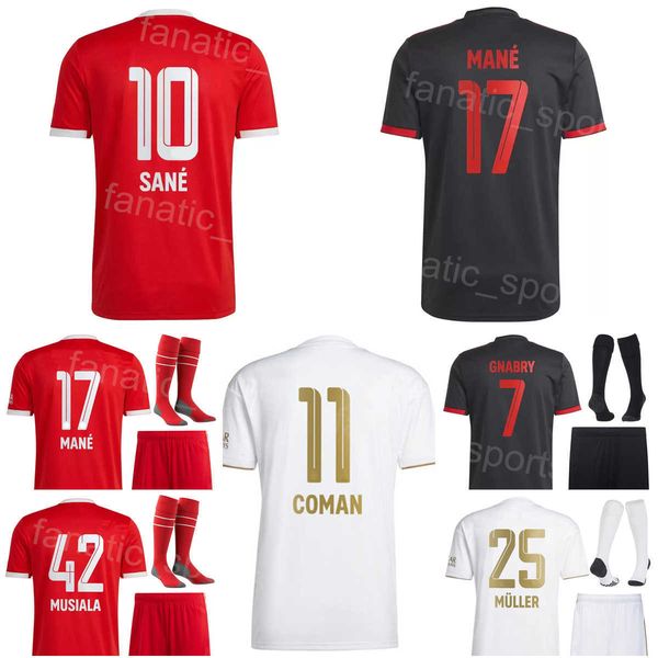 

men kids 22-23 fc club 6 kimmich soccer jersey set 8 goretzka 42 musiala 17 mane 7 gnabry 10 sane 11 coman 25 muller football shirt kits bla, Black